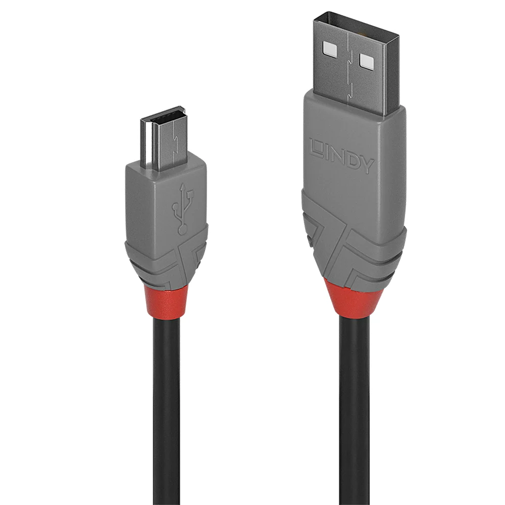 Lindy 36722 cabo USB 1 m USB 2.0 USB Mini-USB B Preto, Cinzento