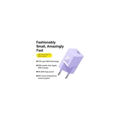Mini Carregador USB-C Gan5 Baseus 20W - Roxo