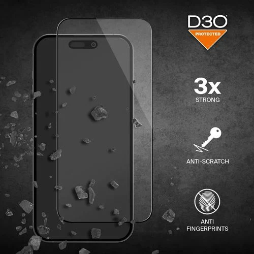 Película Ecrã Vidro Temperado Flexível Puro Nano Glass D3O® para iPhone 15 Plus - Moldura Preta