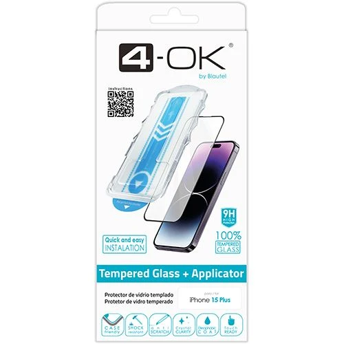 Pelicula de Vidro Temperado com Aplicador 4-OK para iPhone 15 Plus - Transparente
