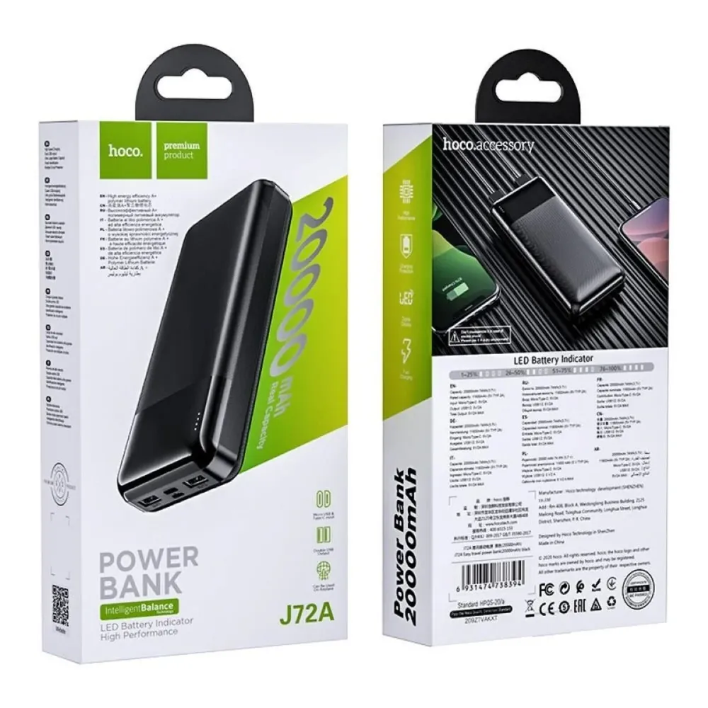 Powerbank Hoco J72A black Preto 20000 mAh