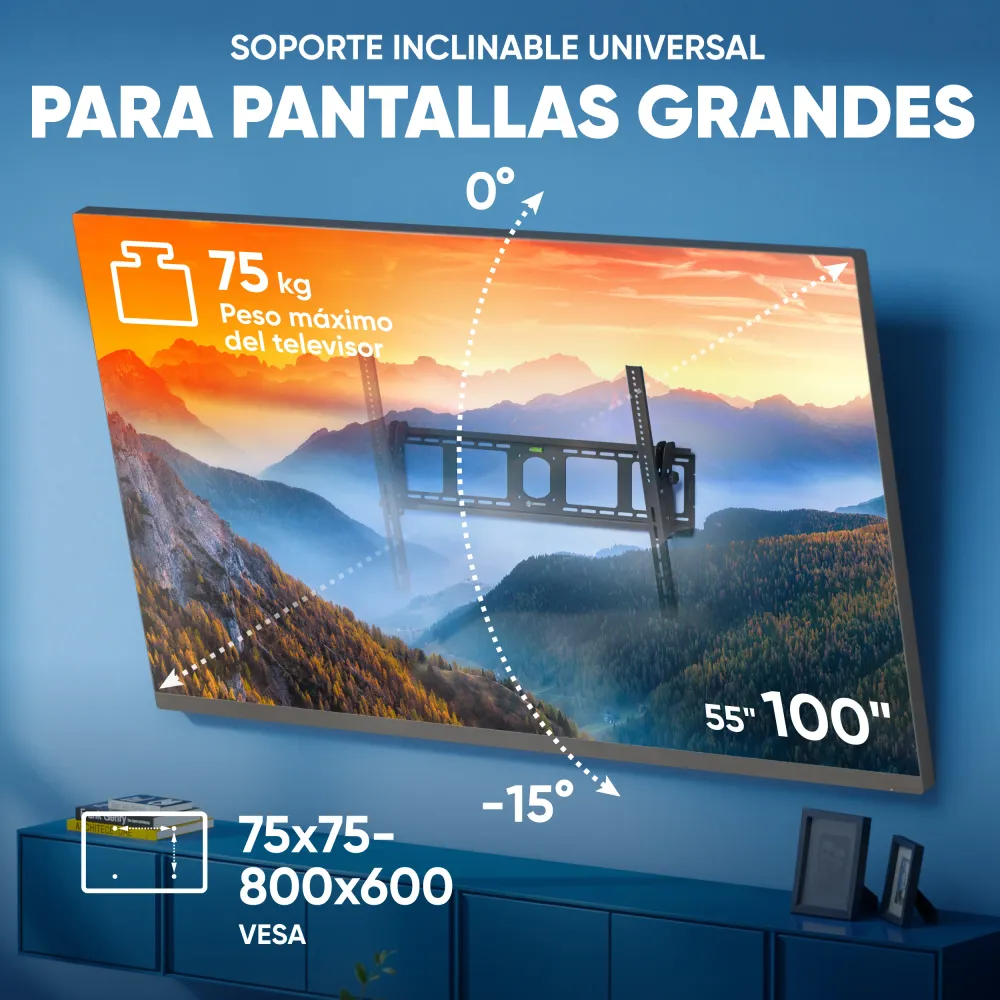 Soporte TV pared 55"-100" inclinable de hasta 75 kg, UT4 Negro