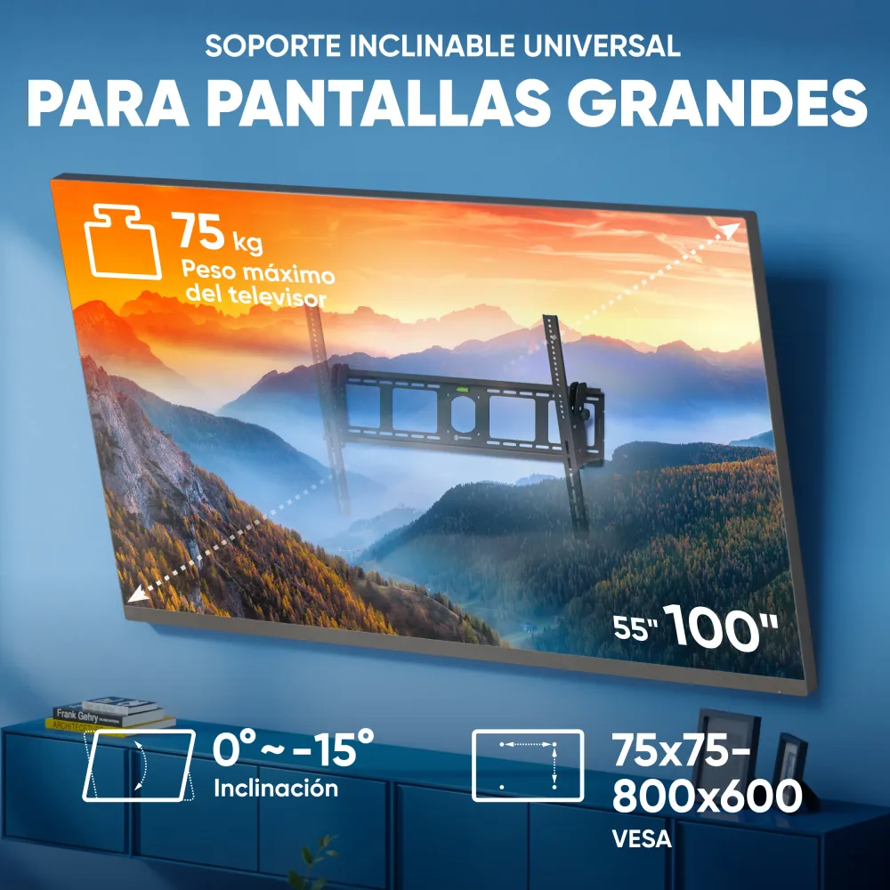 Soporte TV pared 55"-100" inclinable de hasta 75 kg, UT4 Negro