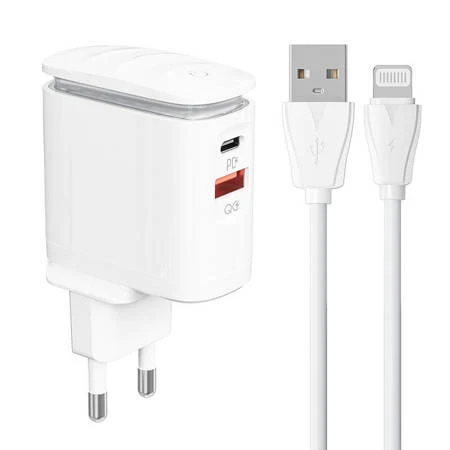 WALL CHARGER LDNIO A2423C USB, USB-C + LIGHTNING CABLE