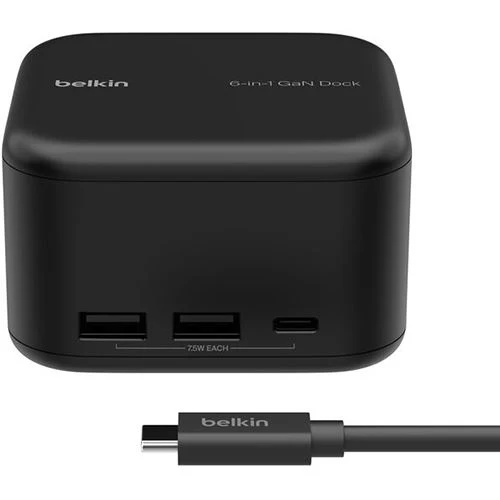 Base de Carregamento Belkin Connect 6 em 1 USB+USB-C +HDMI +RJ45 - Preto