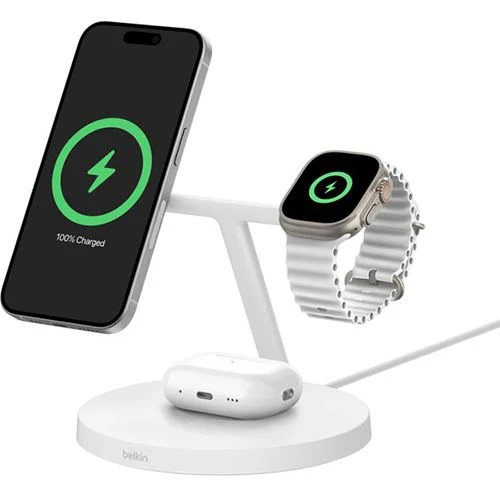 Base de Carregamento Bluetooth QI2 3 em 1 com MagSafe Belkin BOOST↑CHARGE Pro™ - Branca