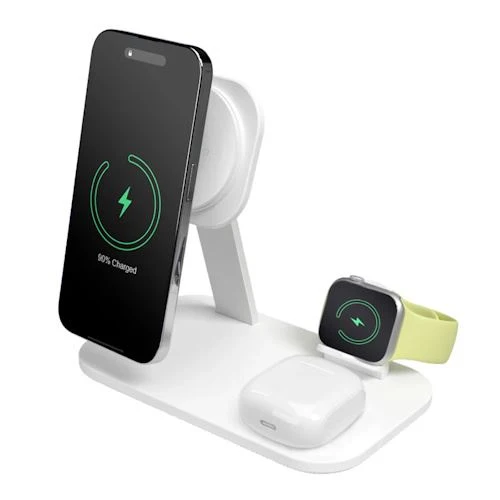 Base de Carregamento 3 em 1 Charging Stand Mag Station Genuíno Qi2 15W - Branco