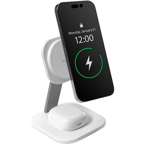 Base de Carregamento Conexão livre 2 em 1 Qi Puro 15W - Branco