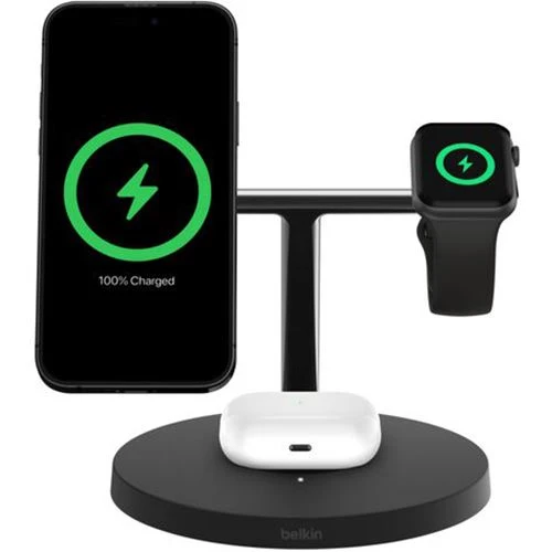Base de Carregamento Conexão livre QI2 3 em 1 com MagSafe Belkin BOOST↑CHARGE Pro™ - Preta