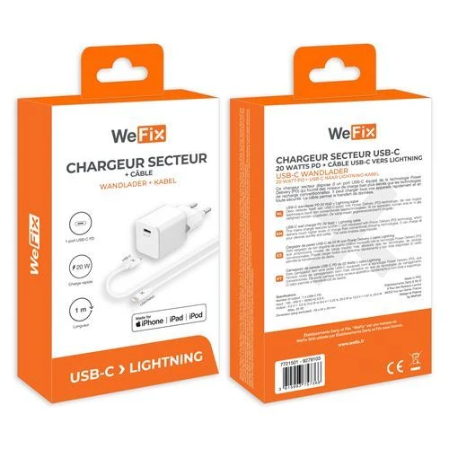 Carregador WeFix + Cabo USB TIPO C para Lightning - Branco