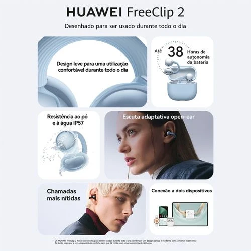 Auriculares True Livre de fios Bluetooth Huawei FreeClip 2 - Branco