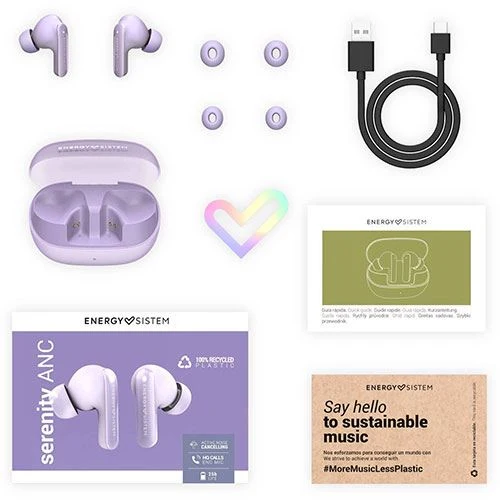 Auriculares True Livre de fios Bluetooth Energy Sistem Serenity ANC - Lilás com Carregador Sem Fio