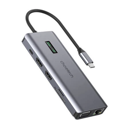 ADAPTADOR 12W1 CHOETECH HUB-M26 USB-C PARA USB-C+ USB-+ HDMI+ VG