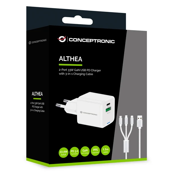 ALTHEA16B 2-PORT 33W GAN USB PD CHARGER 3--1 CHARGING CABL