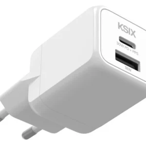 CARREGADOR KSIX 1XUSB C +1XUSB GAN 30W BRANCO