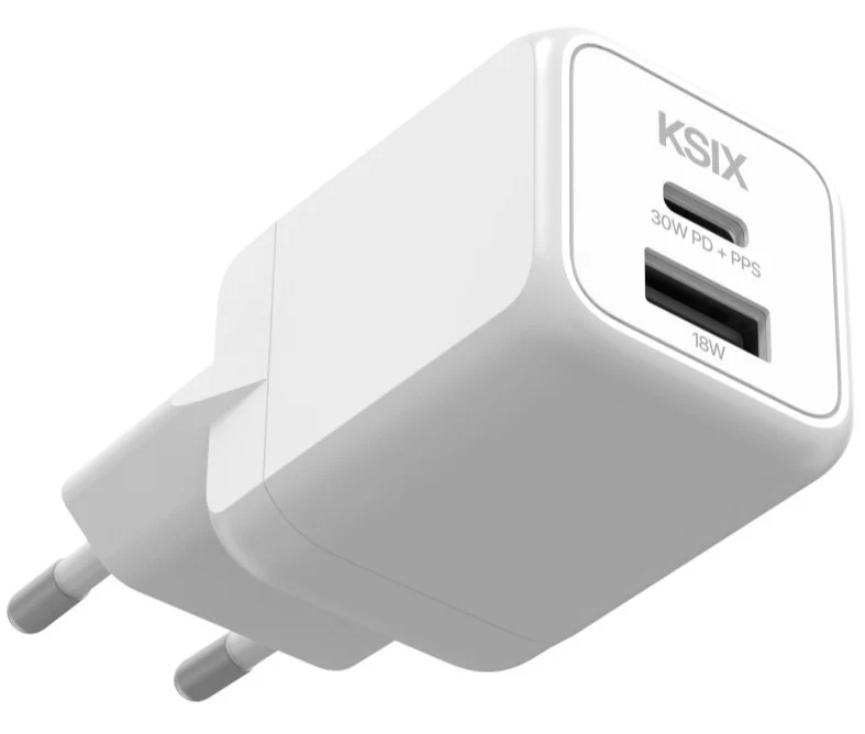 CARREGADOR KSIX 1XUSB C +1XUSB GAN 30W BRANCO
