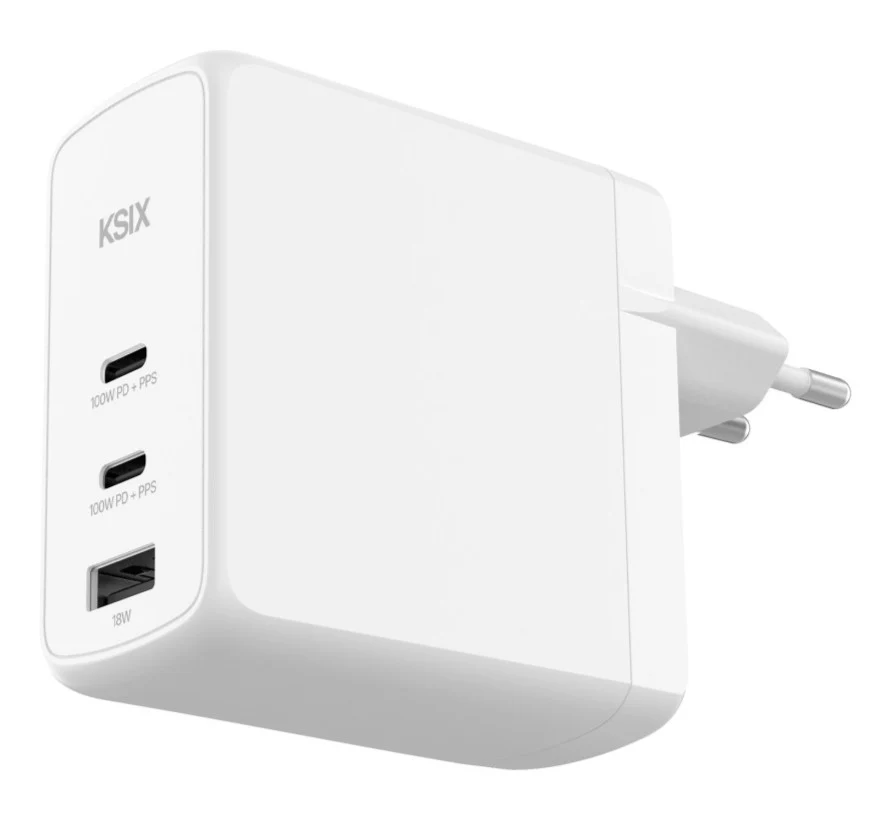 CARREGADOR KSIX 2XUSB C +1XUSB GAN 100W BRANCO