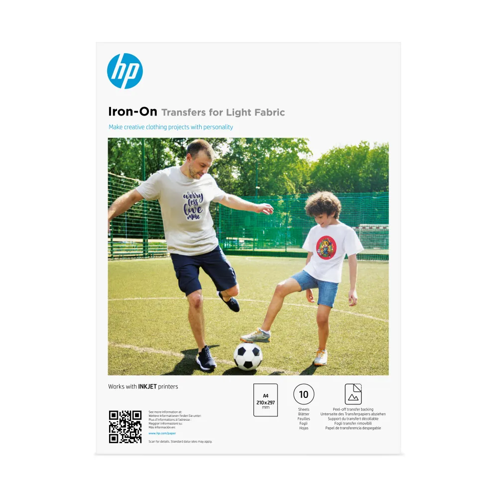 HP IRON-ON TRANSFERS LIGHT FABRIC, A4 (210 X 297 MM), 10 SHEE