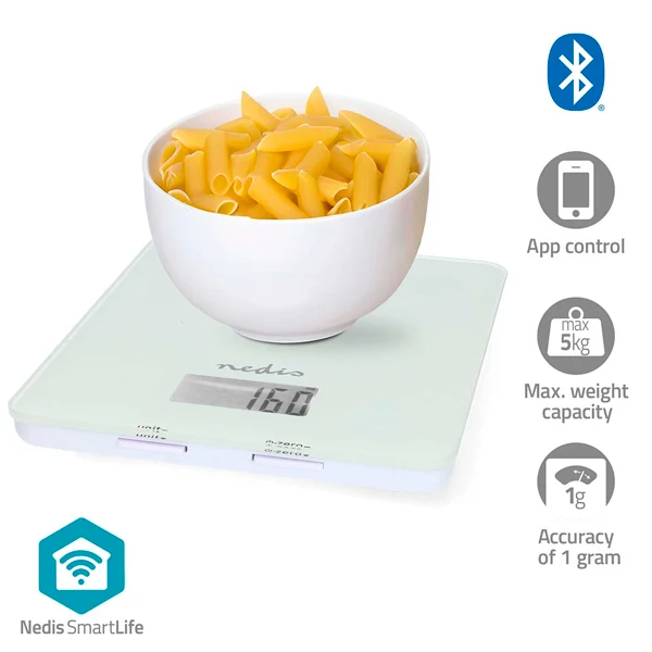 NEDIS SMARTLIFE KITCHEN SCALE BLUETOOTH GLASS PLASTIC WHITE