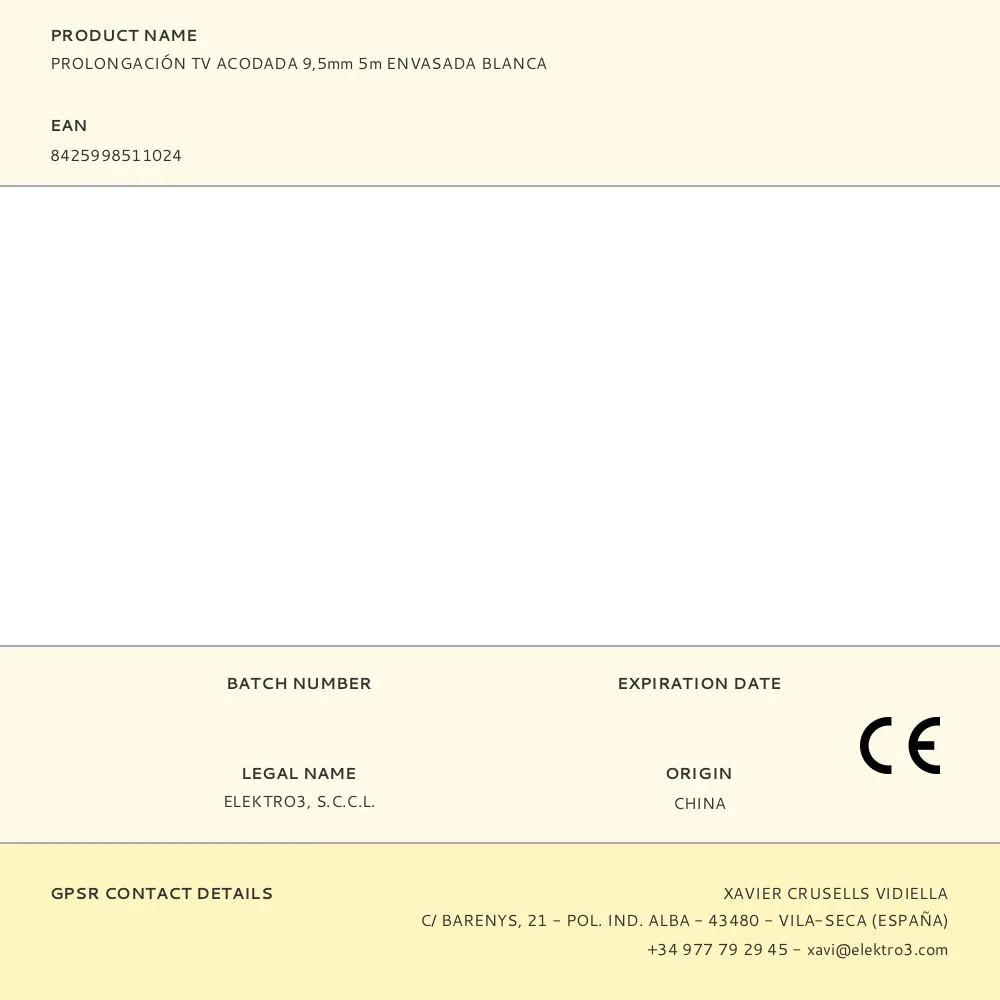 PROLONGADOR TV-VIDEO CURVO 9,5MM, 5M EMBALADO BRANCO EDM