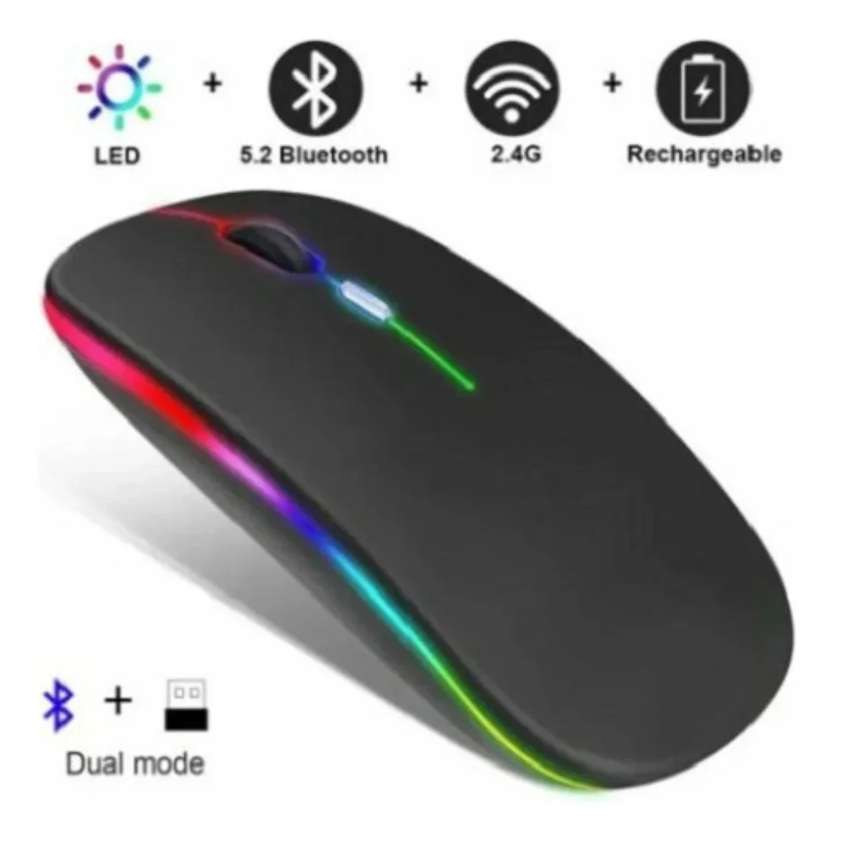 Mouse Sem Fio Bluetooth Recarregável com LED RGB – Silencios