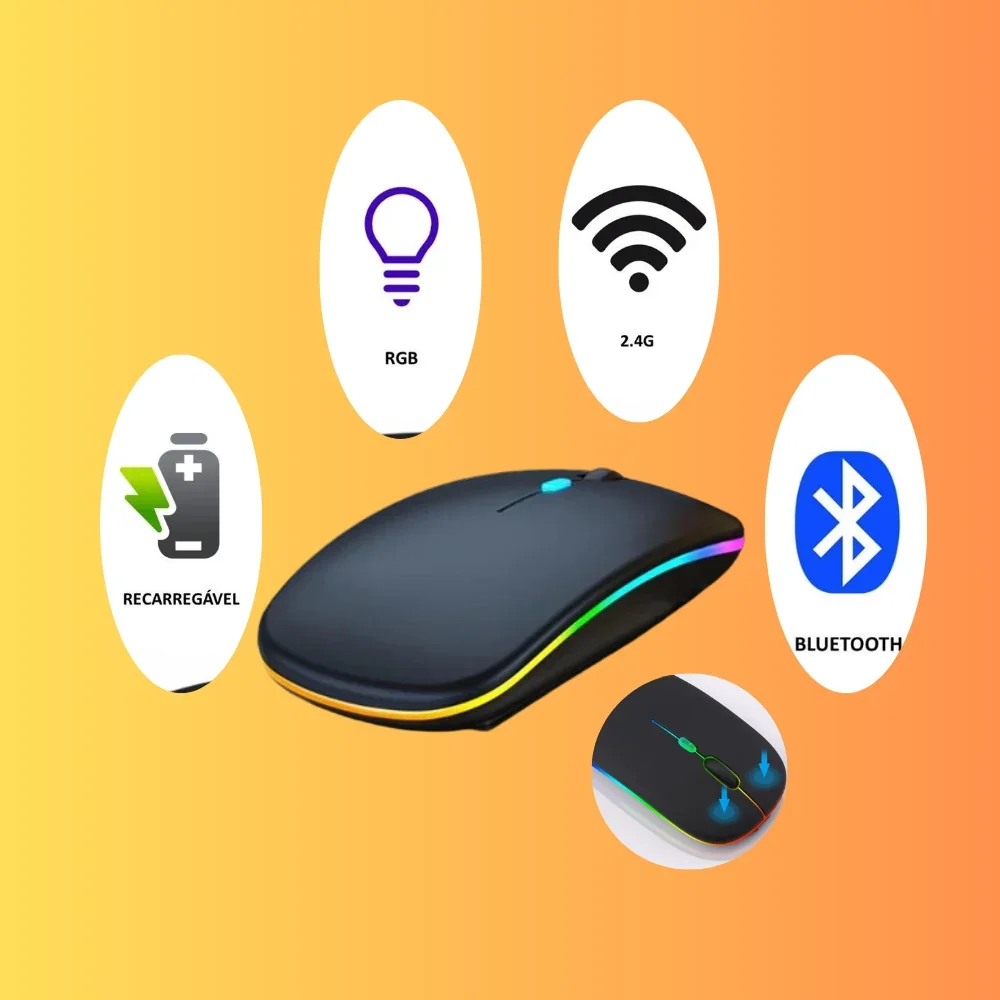 Mouse Sem Fio Bluetooth Recarregável com LED RGB – Silencios