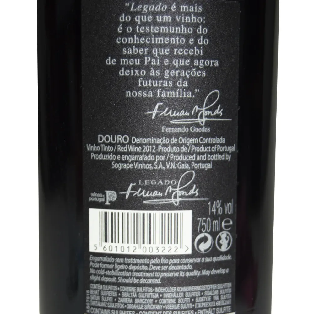 Dispositivo de Monitoramento V. TINTO LEGADO 2010 (DOURO) 0.75L