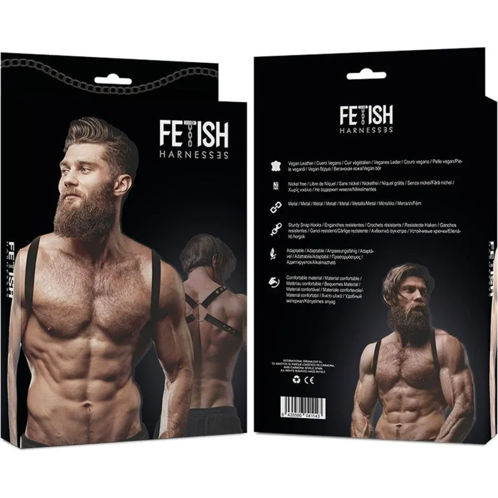Fetish Harness - Arnês de Costas de Couro Eco em Preto Fosco