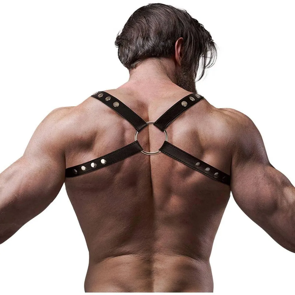 Fetish Harness - Arnês de Costas de Couro Eco em Preto Fosco