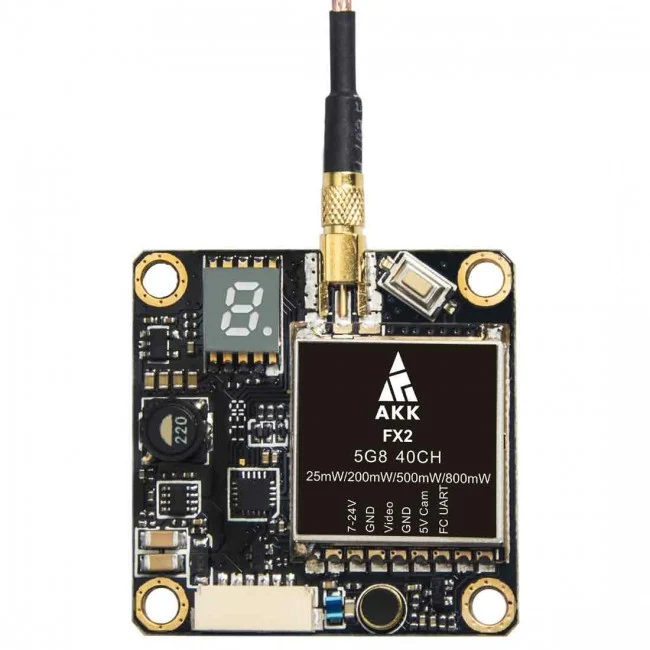 AKK FX2 VTX - 5,8 Ghz 40CH 25mW/200mW/500mW/800mW Transmissor de vídeo FPV comutável com suporte para Betaflight OSD