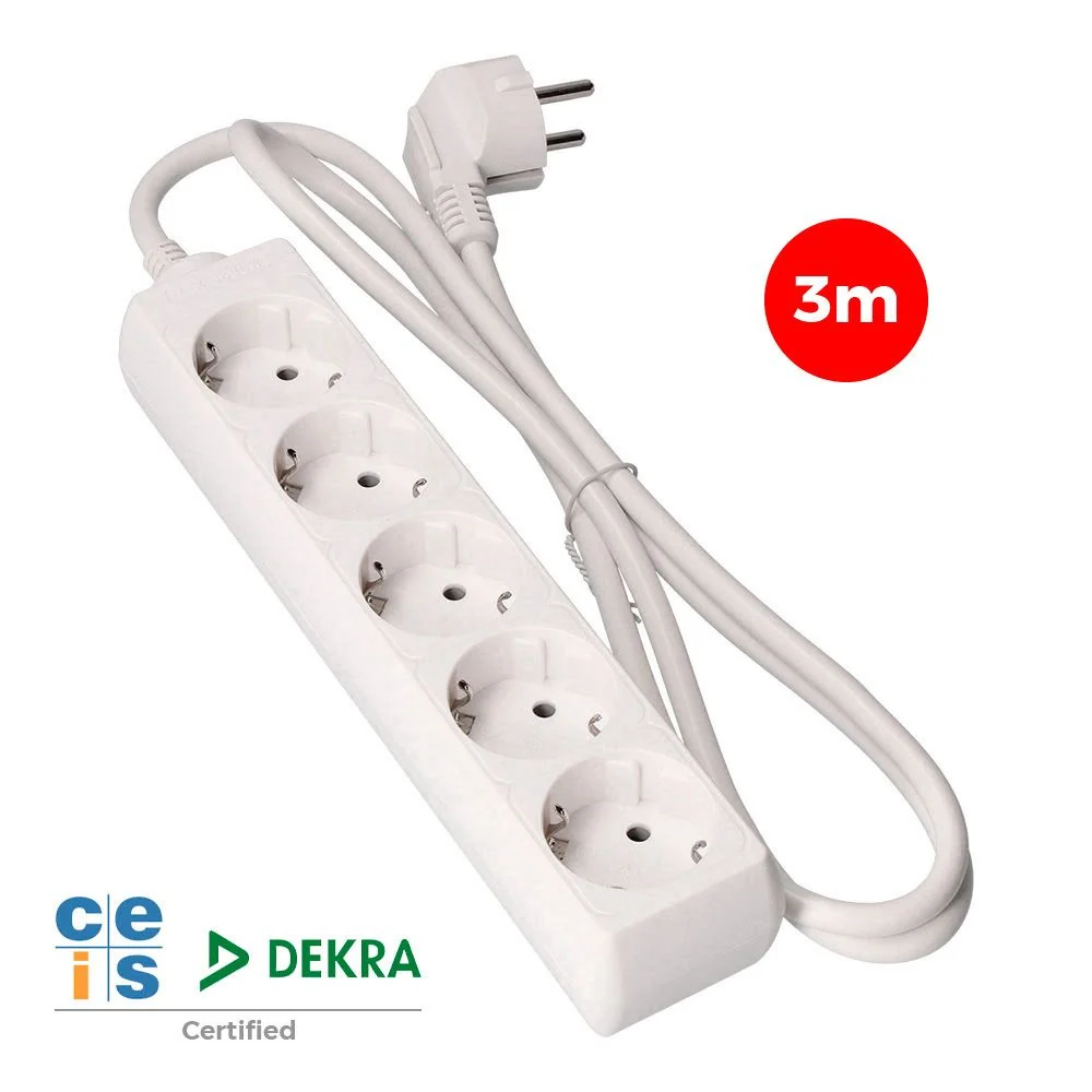 BASE MÚLTIPLA 5 TOMADAS T/TL 10/16A TIPO F 3M. 3X1,5MM