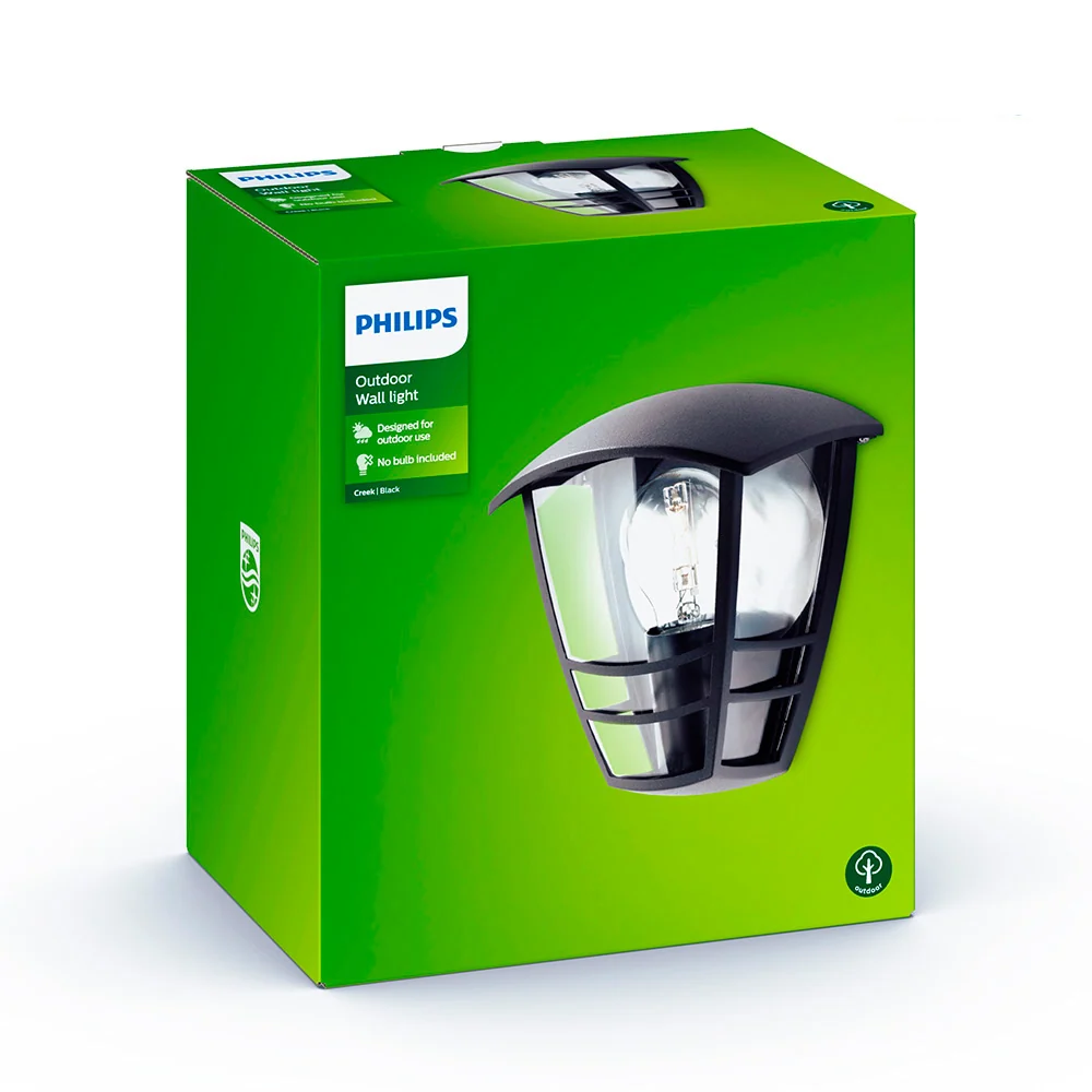 CANDEEIRO DE PAREDE EXTERIOR PLANO 1X60W PRETO MOD. CREEK PHILIPS