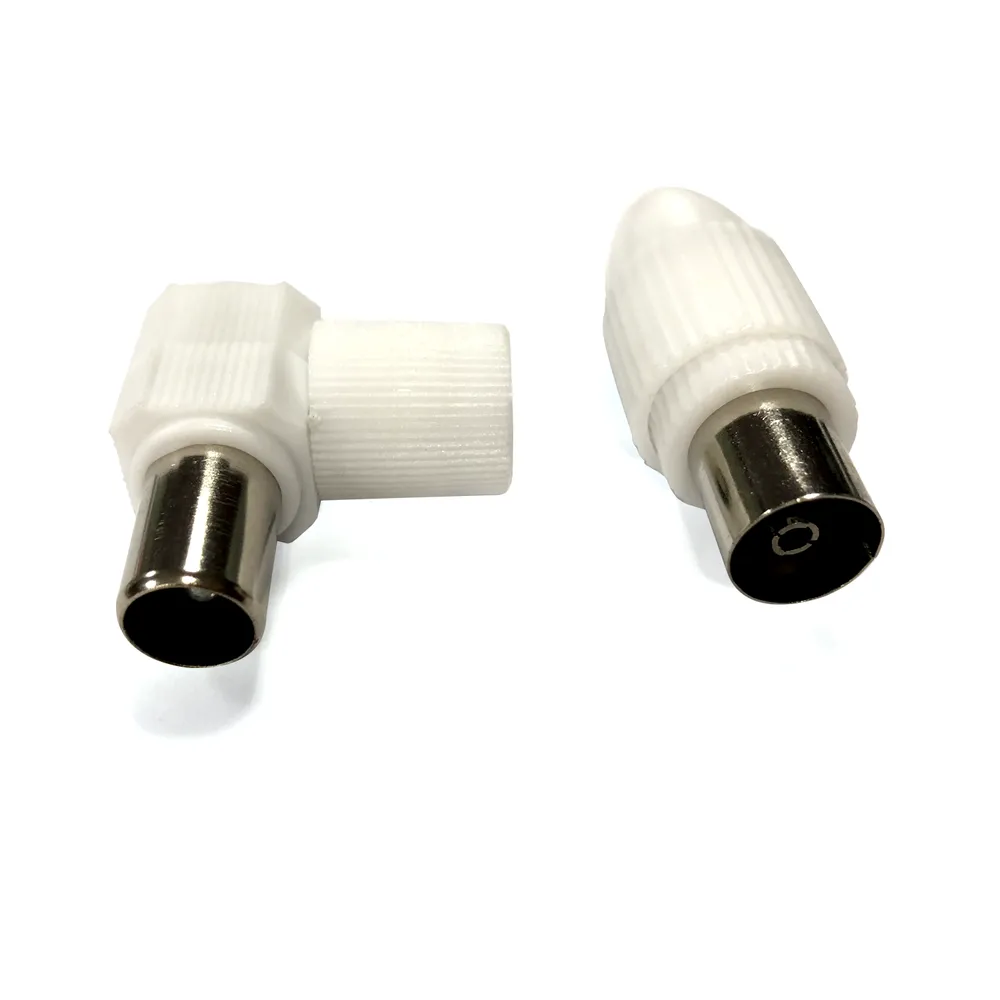 CONECTOR DE ANTENA DE TV E PLUGUE DE TV EM ÂNGULO RETO BRANCO