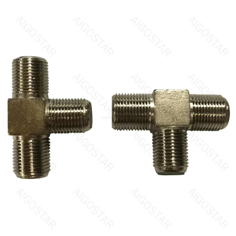 CONECTOR F-TYPE FEMININO DE TRÊS VIAS METAL PRATEADO