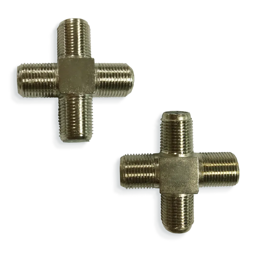 CONECTOR TIPO F FÊMEA DE QUATRO VIAS METAL PRATEADO