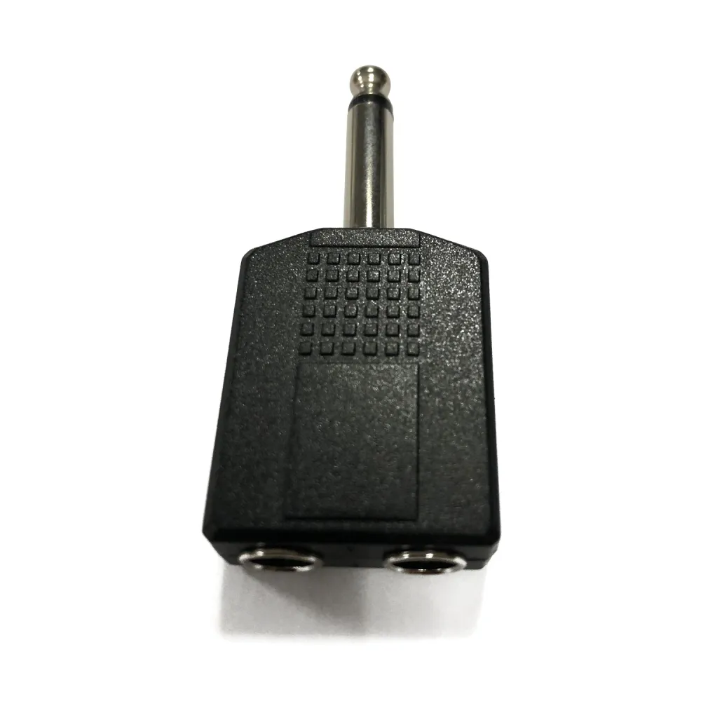 CONECTOR DE ÁUDIOVÍDEO 6,35 MACHO PARA 2*6,35 FÊMEA PRETO