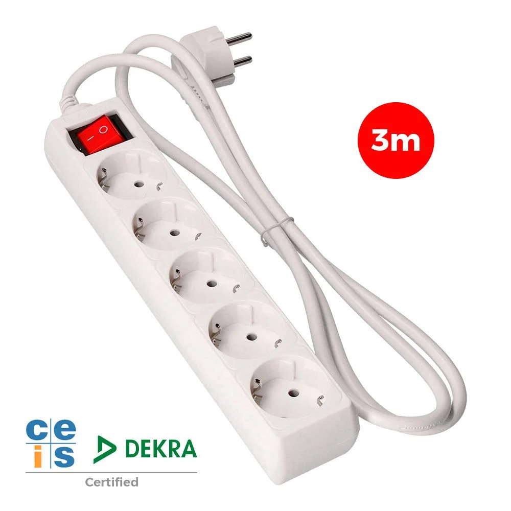 EXTENSÃO COM 5 TOMADAS T/TL 10/16A TIPO F + INTERRUPTOR 3M 3X1,5M