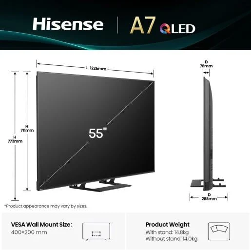 TV Hisense 55A7Q | 55", QLED, 4K, 120Hz