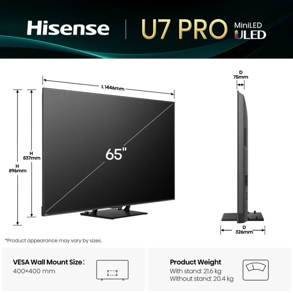 TV Hisense 65U7Q PRO | 65", Mini LED, 4K, 165Hz