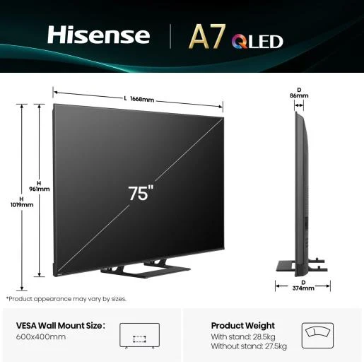 TV Hisense 75A7Q | 75", QLED, 4K