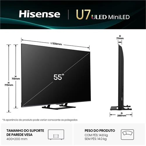 Hisense Smart TV MINI LED 55" UHD 4K 55U7Q