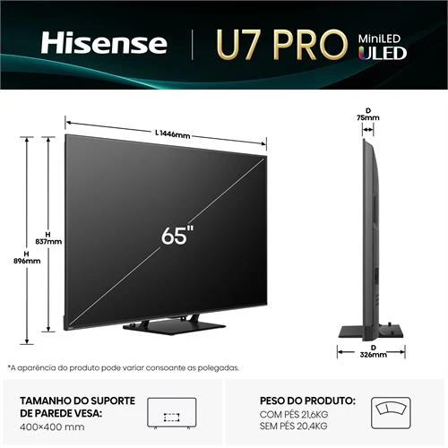 Hisense Smart TV MINI LED 65" UHD 4K 65U7QPRO