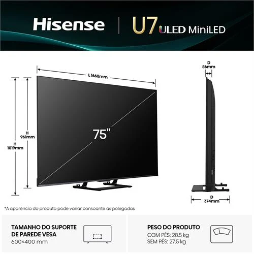 Hisense Smart TV MINI LED 75" UHD 4K 75U7Q