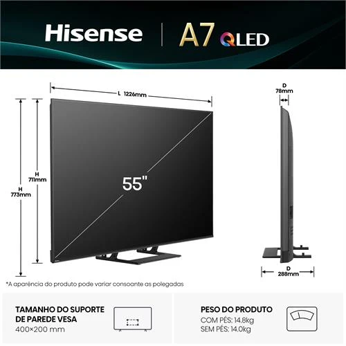 Hisense Smart TV QLED 55" UHD 4K 3HDMI 55A7Q