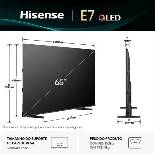Hisense Smart TV QLED 65" UHD 4K 3HDMI 65E7Q