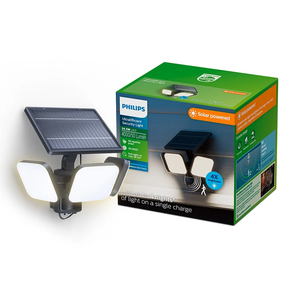 LUMINÁRIA DE SEGURANÇ SOLAR ZYREN, PRETA, 24,5 W, 4000/50 IM, 50