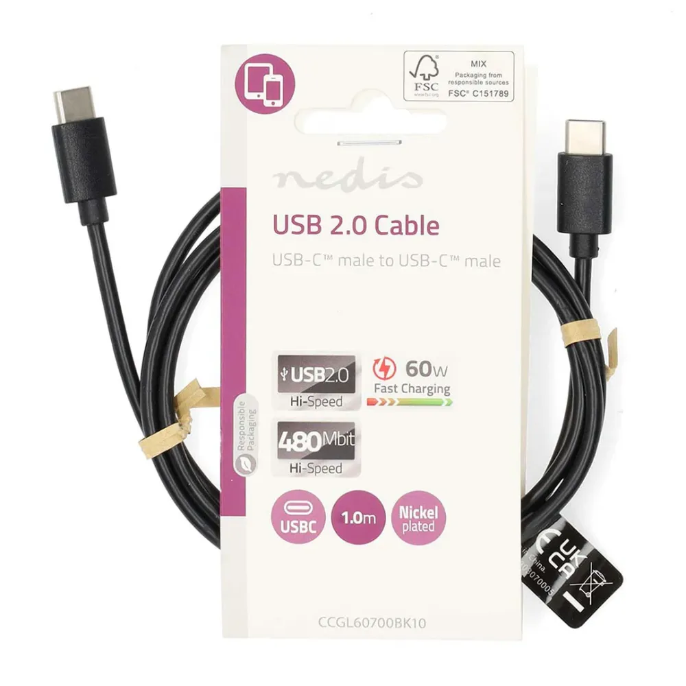 NEDIS CABO USB-C MACHO USB-C MACHO 60W 1MT